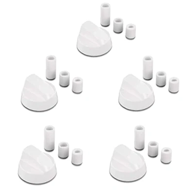 Immagine di DL pro Set di 5 manopole universali Ø 42 mm, girevoli con adattatori da 6 mm e 8 per quasi tutti i fornelli, fornelli a gas (bianco)