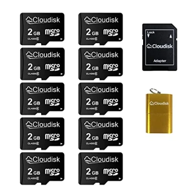 Immagine di Cloudisk 10 Pack 2GB Micro SD Card in Bulk con adattatore Reader Scheda di memoria (Micro 2 GB)