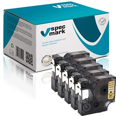 Immagine di Specmark compatibile con DYMO D1 12 mm 1/2/3/4/5/10/20 St. tutti i colori per stampanti LM Label Manager LP Point LW Writer DUO 5 Stücke Nastro scritte oro/nero stampa