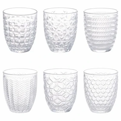 Immagine di Villa d&#039;Este Home Tivoli 1996 Set 6 bicchieri acqua 320 ml, in vetro trasparente decorato a rilievo, Geometrie Light