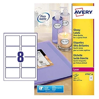Immagine di Avery Zweckform Glossy Presentation/Photo Labels Colour Laser L7765, Laser, White