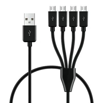 Immagine di GELRHONR cavo splitter da USB a micro USB, di ricarica multi 4 in 1, 2.0 maschio quattro 1 4, adattatore per sincronizzazione e ricarica, colore nero