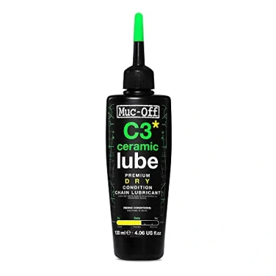 Immagine di Muc Off C3 Ceramic Dry Chain Lube, 120 ml Grasso Ceramico per Catena, Lubrificante Catena Bici con Colorante Tracciante UV Formulato Climi Asciutti e Polverosi