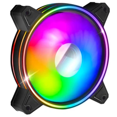 Immagine di EMPIRE GAMING Ventola di Case Mirror per PC Gamer da 1x120 MM Flusso d&#039;aria elevato RGB Indirizzabile LED PWM 3 Pin 5 Volt Dual Loop Silenzioso Raffreddamento 12 cm Nero