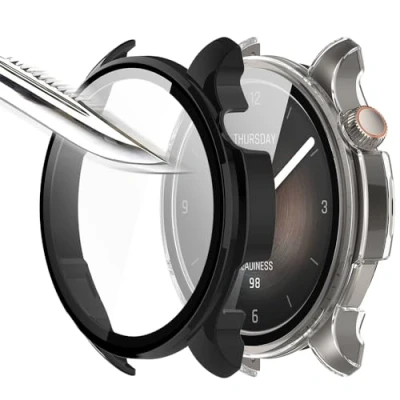 Immagine di Msiall [2 pezzi] nero Transparent con Pellicola Protezione Schermo Vetro Temperato per Amazfit Balance, 9H Durezza PC Case,Bumper,Sottile Case Protettiva Completa Smart Balance