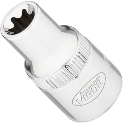 Immagine di Vigor V2731N Inserto per chiave a bussola Torx, larghezza E11, attacco quadrato da 12,5 mm, profilo E, lunghezza 38 strumento lavori di precisione