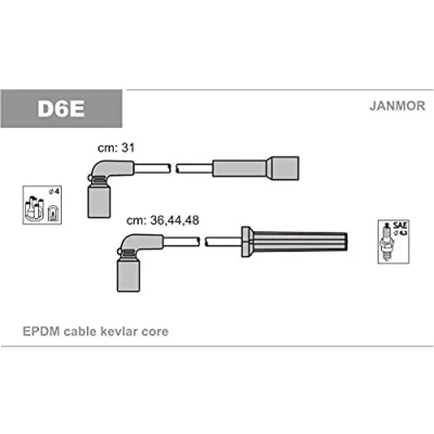 Immagine di JANMOR D6E Kit Cavi Accensione DAEWOO: Kalos Hatchback, Lanos Hatchback