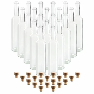Immagine di gouveo Set 20 bottiglie in vetro 500 ml Bordolesi trasparenti con tappo sughero (HGK) Bottiglia vuota da 0,5 l riempire per liquore, grappa, olio, aceto