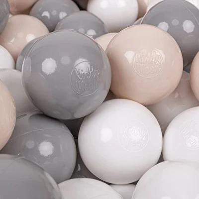 Immagine di KiddyMoon 50 Palline/7Cm Palline Morbide Colorate Per Piscina Bambini Fatto In EU, Beige Pastello/Grigio/Bianco