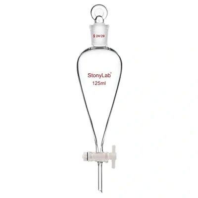 Immagine di stonylab 125ml Imbuto Separatore con Rubinetto di Arresto in Vetro, Laboratorio Conico a Forma Pera Parete Pesante Vetro Borosilicato Giunto 24/29, Separatory Funnel