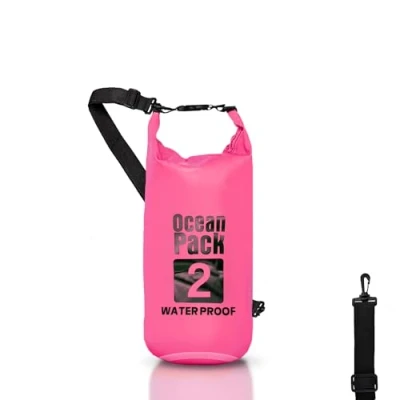 Immagine di Dry Bag, Borsa Sacca Zaino impermeabile Waterproof, chiusura a rotolo e tracolla, custodia per cellulare marsupio Mare Barca Pesca Rafting Spiaggia Sport Acquatici (Pink, 2l)
