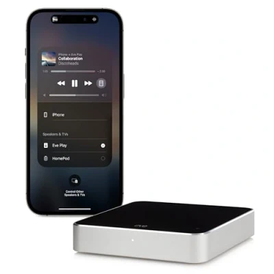 Immagine di Eve Play Interfaccia di streaming audio per AirPlay, Compensazione latenze, Potente convertitore digitale analogico, Tre uscite audio, Apple Home, Ethernet, Wi Fi 2,4/5 GHz, Installazione facile