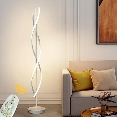 Immagine di lampada da Terra Salotto LED,52W Piantana Dimmerabile Con Telecomando,155cm Lettura soggiorno terra,Lampada Pavimento Moderno Spirale Design Per Camera letto（bianco）