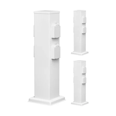 Immagine di ledscom.de 3 prese da giardino a colonna POLLY per esterni, IP44, 4 vie, acciaio inox, bianco, quadrato, 40 cm