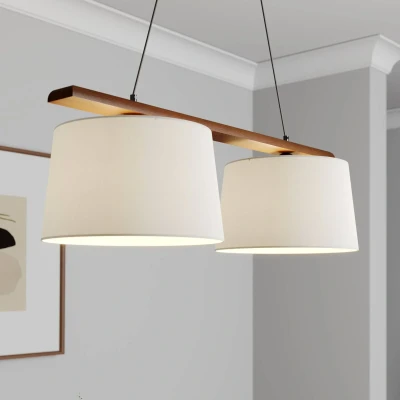 Immagine di Lamkur Lampada a sospensione Svezia, bianco antico, tessuto, noce, 2 luci