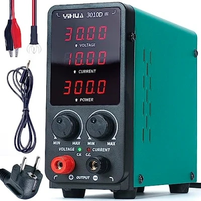 Immagine di YIHUA 3010D III DC Alimentatore da banco Laboratorio 30V 10A variabile regolabile con clip a coccodrillo, modalità CC/CV automatica per elettronica, riparazione, galvanica, ingegneristica