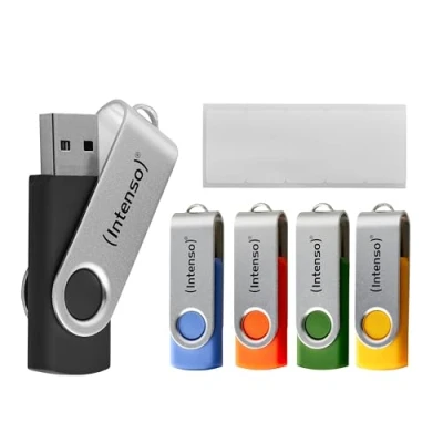 Immagine di Intenso Office Line USB Stick 5 X 64 GB Super Speed a 3.2 Memory fino 70 MB/s colori con staffa in metallo ed etichette per scrivere