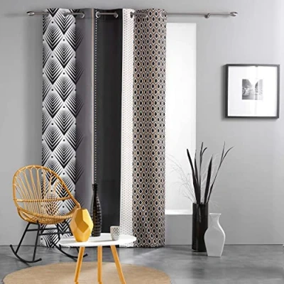 Immagine di Douceur d&#039;Intérieur 1 x Tenda con Occhielli, Poliestere, Galileo Nero, 140 260 cm