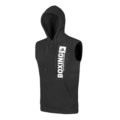 Immagine di adidas Community Vertical Hoody Sleeveless Boxing Felpa con Cappuccio Senza Maniche, Nero/Bianco, XL Uomo