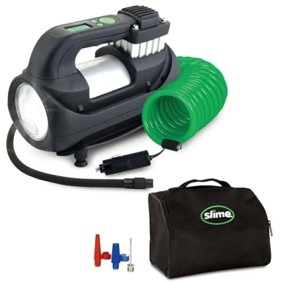 Immagine di Slime 40068 95, Compressore pneumatici, professionale, per lavori pesanti, digitale, tecnologia Inflate Right, con luce LED e tubo a innesto rapido, gonfiaggio in 3 minuti