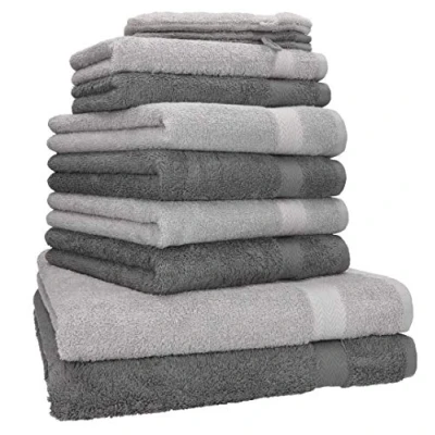 Immagine di Betz set di 10 asciugamani Premium 100% cotone 2 teli doccia 4 per ospiti guanti da bagno colore antracide e grigio argento