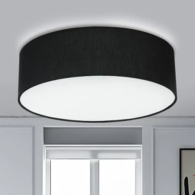 Immagine di Depuley Plafoniera LED rotonda, E27, con 2 fiamme, moderna lampada da soffitto in tessuto, nera, paralume per ufficio, camera letto, soggiorno, corridoio, sala pranzo, cucina
