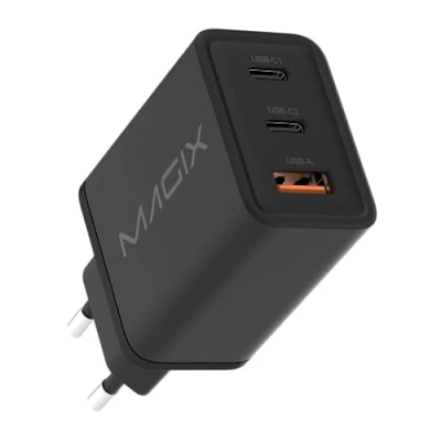 Immagine di Magix Caricatore 3 Porte 65W, Caricabatterie GaN PD Power Delivery, 2x USB C e 1x A, per MacBook Pro, Dell XPS, iPhone 15/14/13/12 Series, iPad, altri (EUR PLUG)