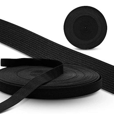 Immagine di DOJA Barcelona Elastico per Cucito 50m 20mm Nero Filo Cucire Poliestere e Gomma Elastici da Rotolo Piatto Pantaloni, Stoffa, Mutande, Maglia, Gonna