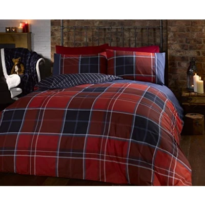 Immagine di Argyle Set di biancheria da letto King size, con Copripiumino Matrimonialee 2;federe double face, motivo in tartan scozzese, colore: rosso