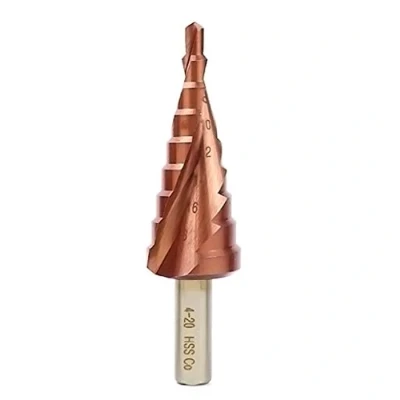 Immagine di Meichoon punta a gradino HSS M35 Cobalto 4 20 mm scanalatura spirale grande pagoda set alesatore con manico triangolare Co fresatura DC17A