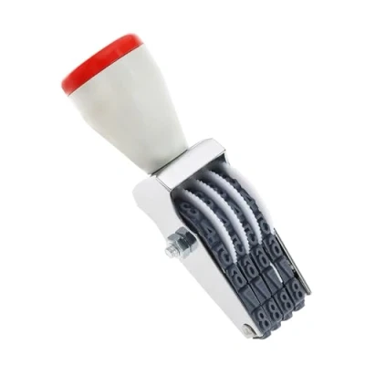 Immagine di eMagTech timbro a 4 cifre regolabile con numero rullo, simbolo per ufficio, data, digitale in gomma, creativo, rotella, grigio nero