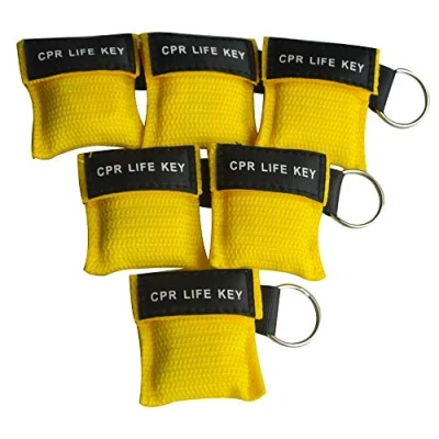 Immagine di JTKENS Set di 150 maschere CPR per primo soccorso, con valvola unidirezionale, portachiavi CPR, colore: giallo