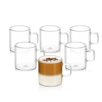 Immagine di Wilmax Bicchieri da tè e caffè con manico Set 6 200 ml per bevande calde fredde vin brulé acqua in vetro