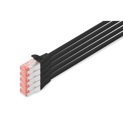 Immagine di Digitus DK 1644 100 BL 5 RJ45 cavo di rete, patch CAT 6 S/FTP 10.00 m Nero Schermatura a fogli, totale, Schermato, Privo alogeni, Simplex,