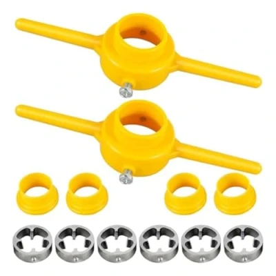 Immagine di LOLPALONE Kit di 2 set utensili per filettature tubi in plastica,Kit strumenti idraulici infila PVC,Set chiavi plastica d&#039;acqua