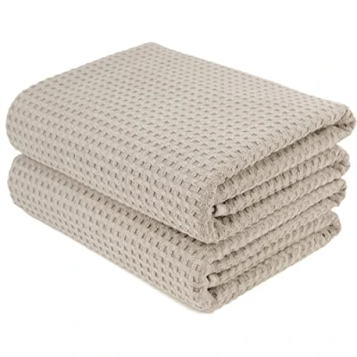 Immagine di Polyte telo bagno in microfibra tessuto a nido d&#039;ape beige oversize 76,2 x 152,4cm 2 pezzi
