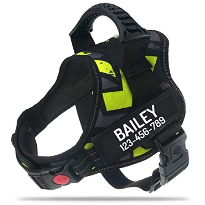 Immagine di PawPawify, Pettorina antitiro per cani robusta, evitare strattoni, tirate o soffocamento, addestramento e passeggiate, personalizzabile con nome numero di telefono, M, petto 61 78,7 cm