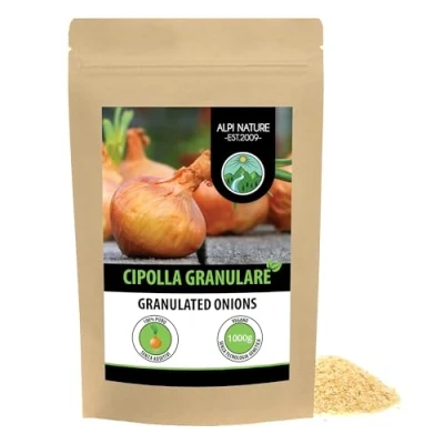 Immagine di Cipolle granulare (1kg), granuli di cipolla, cipollа macinatа, 100% naturali, essiccatа delicatamente, naturalmente senza additivi, vegan