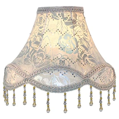 Immagine di Eastlion 11.8&quot; E27/E14 Paralume in Tessuto Fatto a Mano Paralumi del Comodino,12x30x23cm Argento