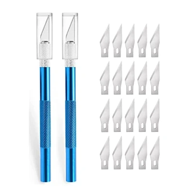 Immagine di Set di 2 Taglierini per Hobby e 20 Lame Ricambio in Acciaio Inossidabile (2, Blue)