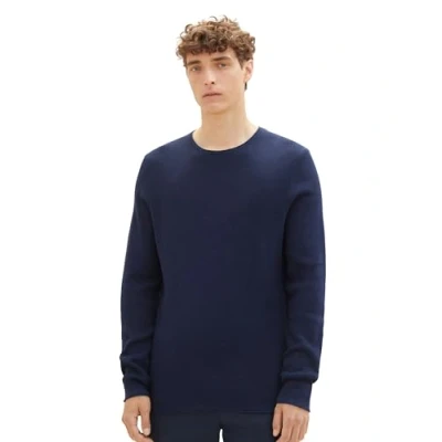 Immagine di TOM Tailor Denim Zigzag Structured Crewneck Maglione, Uomo, Taglia: Small, Sky captain blue