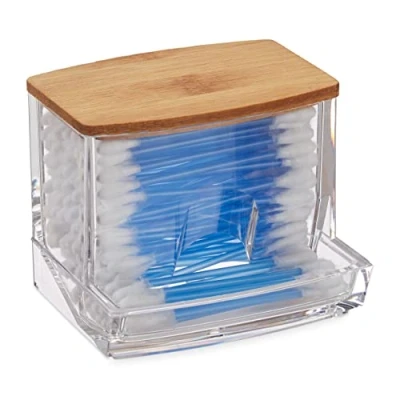 Immagine di Relaxdays Porta Cotton Fioc, in Acrilico, Piccolo Dispenser da Bagno per Dischetti di Cotone, M, Trasparente/naturale