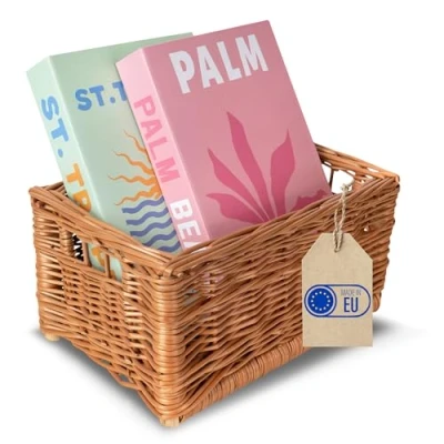 Immagine di Creative Home Cesto Vimini 30x20x16 +/ 2cm Cestino Portaoggetti in Naturale con Maniglie Cestini Salvaspazio, Rettangolare, Intrecciato a Mano per Documenti Giocattoli, Contenitori Bagno
