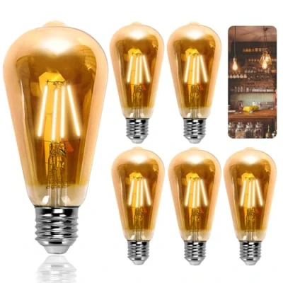 Immagine di Aigostar ST64 Lampadina Stile Decorazioni Vintage Edison, Led E27 Da 4W(Equivalente A 35W), 2200K Filamento Bianco Caldo, 400 Lumens,Non Dimmerabile,Confezione 5 Unità