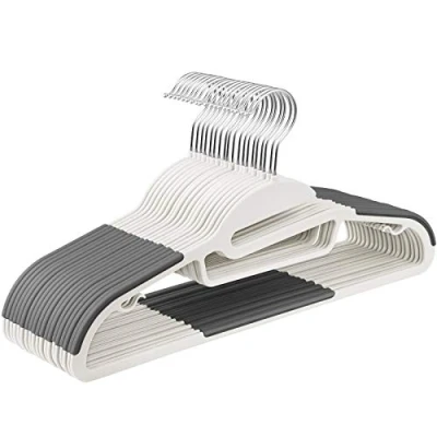 Immagine di SONGMICS Grucce in Plastica 20 Pezzi, Apertura per Collo Stretto, Antiscivolo e Salvaspazio, Spessore 0,5 cm, Larghezza 41,5 Gancio Girevole a 360, Bianco Grigio Scuro CRP041WG02