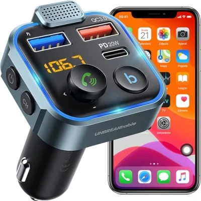 Immagine di Retoo Trasmettitore FM Bluetooth 5.0 per auto, adattatore ricevitore, caricatore auto con doppia ricarica USB, vivavoce, tipo C QC 3.0 PD 20 W, rapida luce ambientale blu