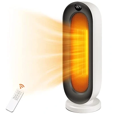 Immagine di Nictemaw Termoventilatore elettrico in ceramica, 2000 W, ECO riscaldatore con 3 modalità, protezione antiribaltamento, timer 12 ore, oscillazione a 100 e telecomando per casa ufficio