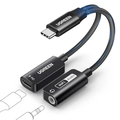 Immagine di UGREEN Adattatore per Cuffie USB C a Jack 3.5mm PD 60W Magnetico 2 in 1 Hi Res 32 Bit/384 KHz Tipo Microfono Aux Splitter Compatibile con iPhone 16 15 Plus Pro Max Galaxy S24 Pixel 8