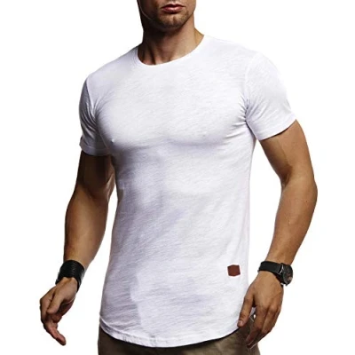 Immagine di Leif Nelson LN8311 Maglietta estiva a maniche corte da uomo, girocollo, slim fit, in cotone, colore: bianco, nero, M