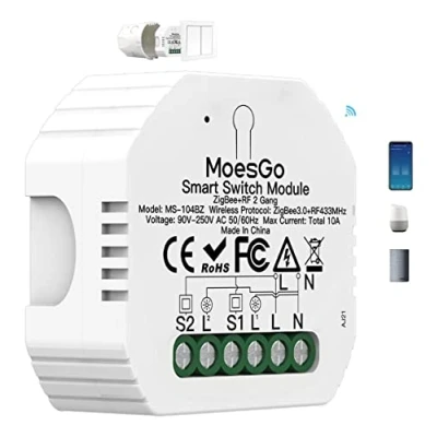 Immagine di MoesGo mini modulo interruttore a 2 Gang fai da te, richiede hub Tuya ZigBee Controllo remoto tramite app Smart Life/Tuya, Alexa e Google Home 1/2 Way
